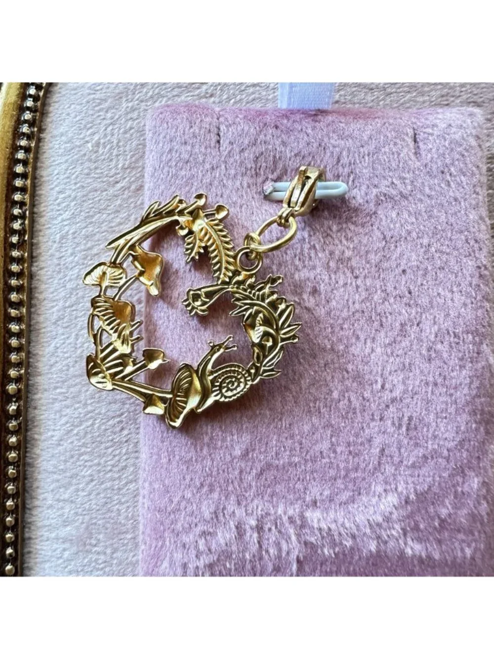 Heart-Shaped Forest Charm w/ Mushrooms & Snail Lobster Claw Clasp - Picture 9 of 14